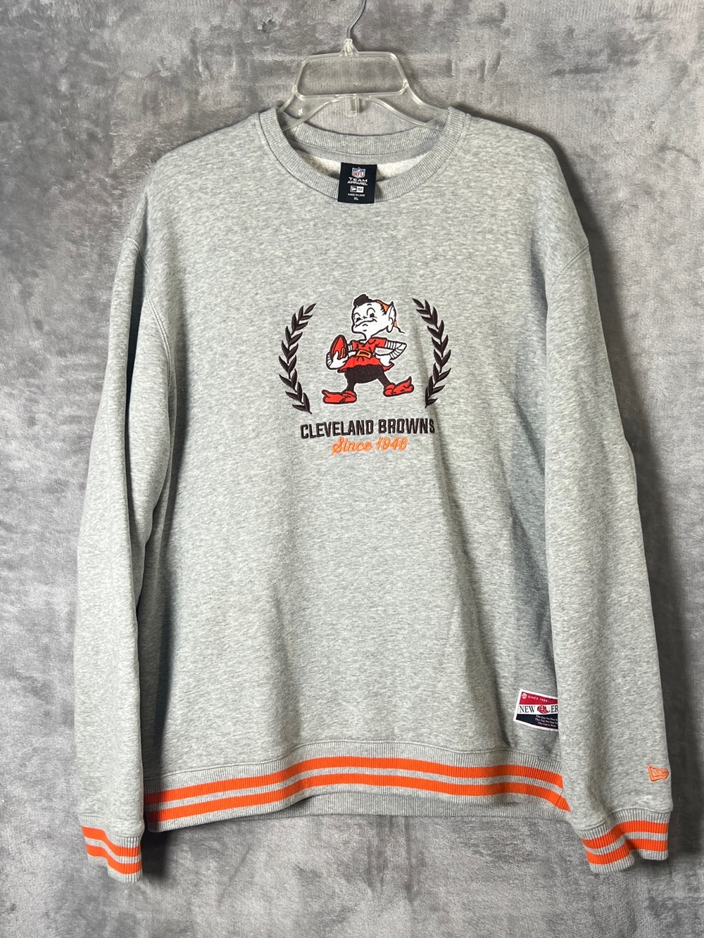 New Era Cleveland Browns Gray Crewneck with Orange Trim